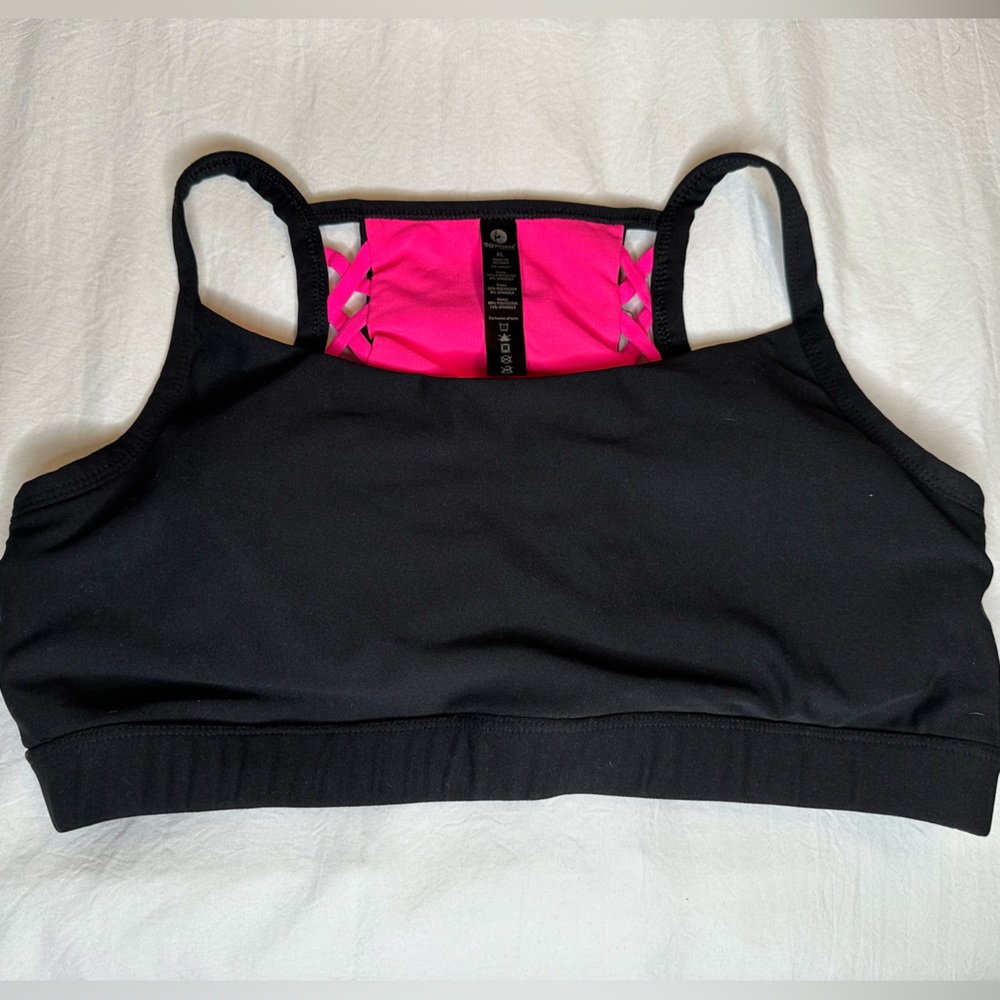 Hot pink and black sports bra